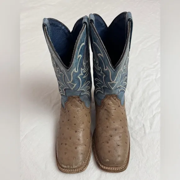 Roper Tan Boy's Buddy Embossed Ostrich Boots Size 4 Western Cowboy Casual