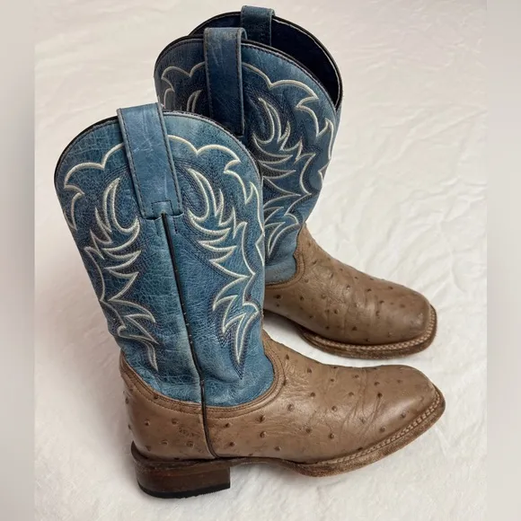 Roper Tan Boy's Buddy Embossed Ostrich Boots Size 4 Western Cowboy Casual