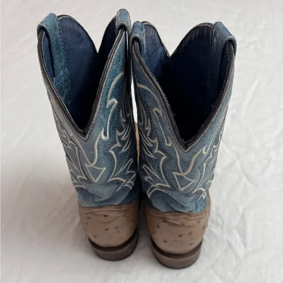 Roper Tan Boy's Buddy Embossed Ostrich Boots Size 4 Western Cowboy Casual