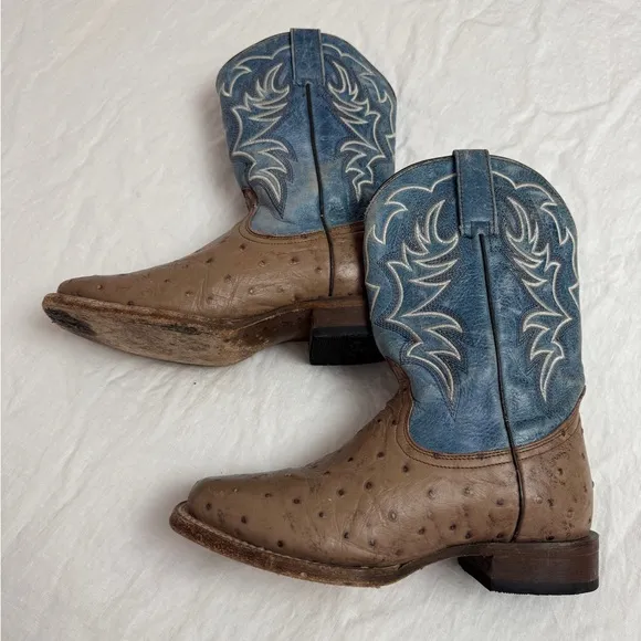 Roper Tan Boy's Buddy Embossed Ostrich Boots Size 4 Western Cowboy Casual