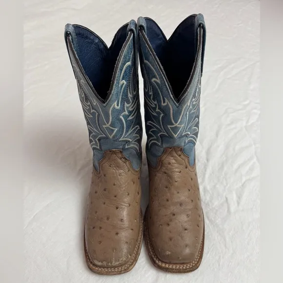Roper Tan Boy's Buddy Embossed Ostrich Boots Size 4 Western Cowboy Casual