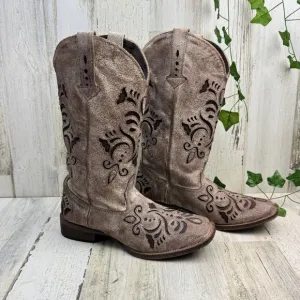 ROPER Womens Belle square Toe Brown Sanded Casual Mid Calf boots size 8