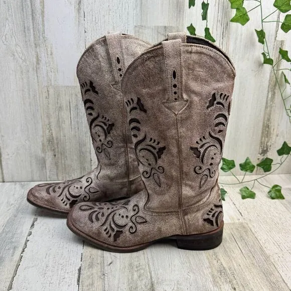 ROPER Womens Belle square Toe Brown Sanded Casual Mid Calf boots size 8