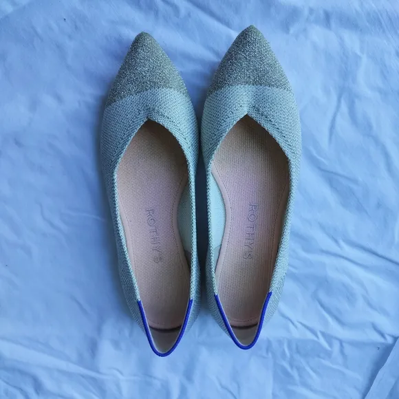 Rothy's Gold and Silver Flats with Pointed Toe and Slip-On Style