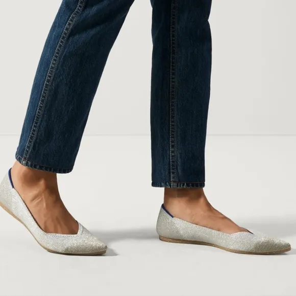 Rothy's Gold and Silver Flats with Pointed Toe and Slip-On Style