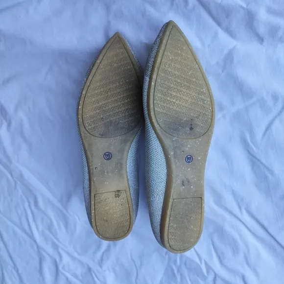 Rothy's Gold and Silver Flats with Pointed Toe and Slip-On Style