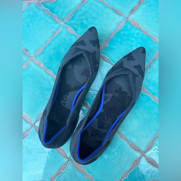 Rothy's Retired The Point Blue Gray Camo pointed toe slip on ballet flat shoes