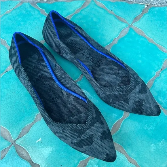 Rothy's Retired The Point Blue Gray Camo pointed toe slip on ballet flat shoes