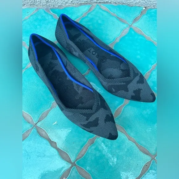 Rothy's Retired The Point Blue Gray Camo pointed toe slip on ballet flat shoes