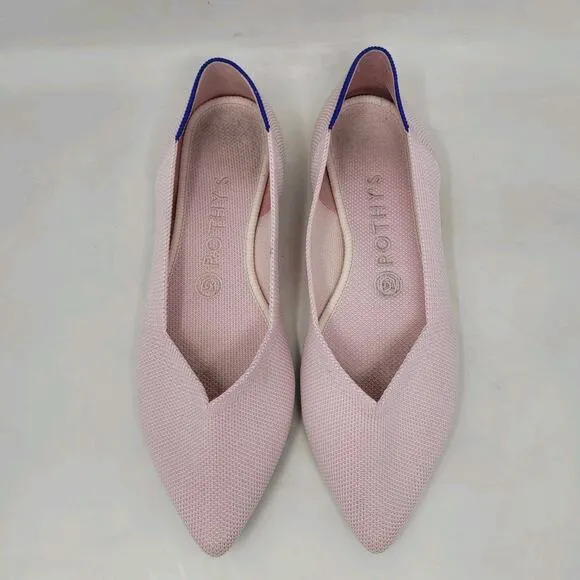 Rothys Shoes 8 The Point Blush Pink Flats Tortoise Shell Slip On Comfort Knit
