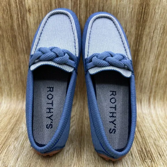 Rothy's The Braid Driver Women's Size 7.5 Blue Slip On Shoes Loafers Low Top
