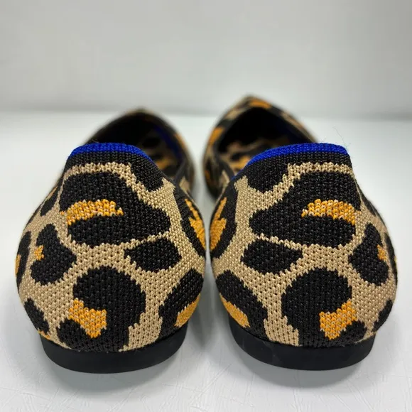 Rothy's The Point Big Cat Tan Brown Orange Leopard Print Slip On Shoes Size 7.5