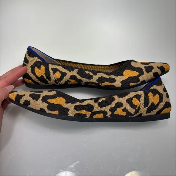Rothy's The Point Big Cat Tan Brown Orange Leopard Print Slip On Shoes Size 7.5
