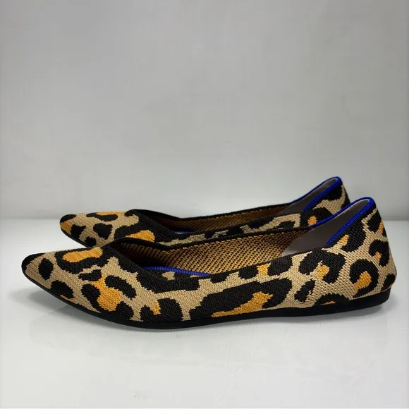 Rothy's The Point Big Cat Tan Brown Orange Leopard Print Slip On Shoes Size 7.5