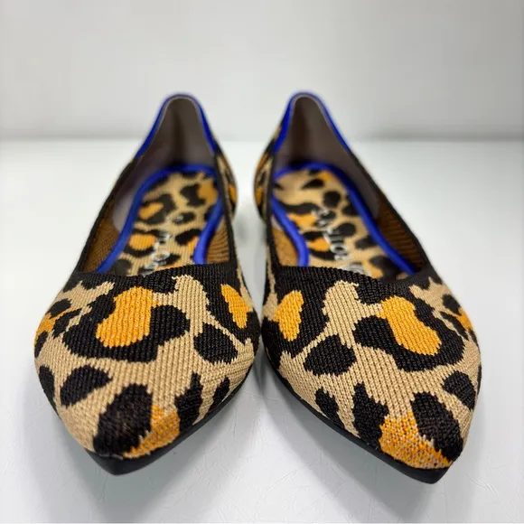 Rothy's The Point Big Cat Tan Brown Orange Leopard Print Slip On Shoes Size 7.5