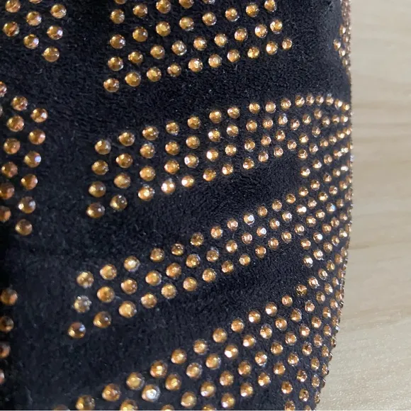 Royal Shoes Black/Gold Rhinestones Smoking Slip-on Red Bottom Men’s Dress Shoes
