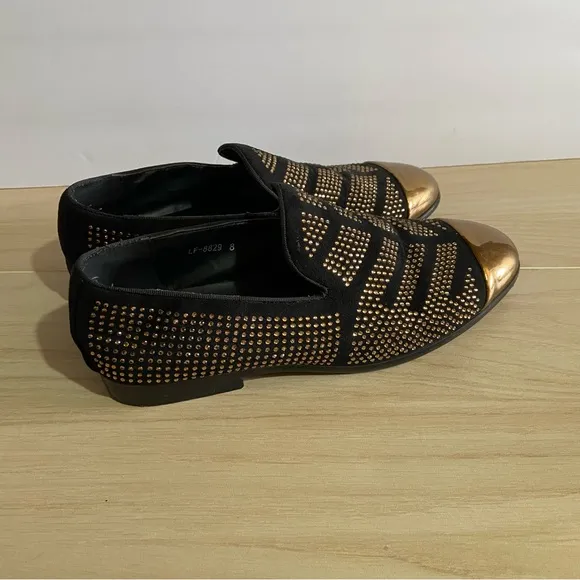 Royal Shoes Black/Gold Rhinestones Smoking Slip-on Red Bottom Men’s Dress Shoes