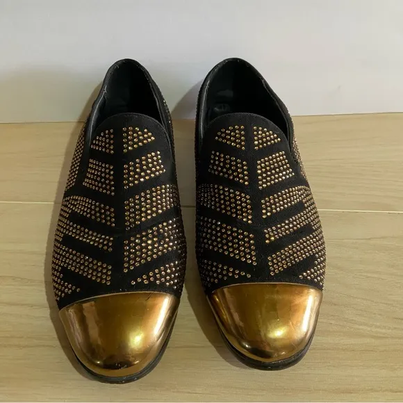 Royal Shoes Black/Gold Rhinestones Smoking Slip-on Red Bottom Men’s Dress Shoes