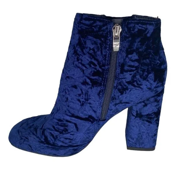 Royal blue velvet Marc Fisher heeled ankle boots