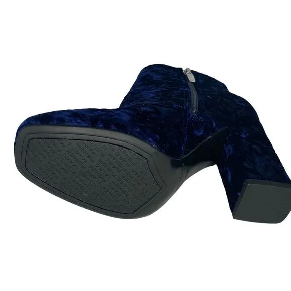 Royal blue velvet Marc Fisher heeled ankle boots