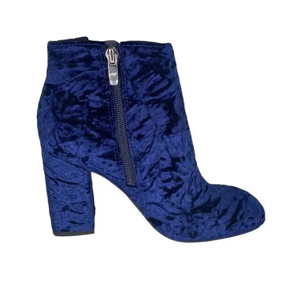 Royal blue velvet Marc Fisher heeled ankle boots