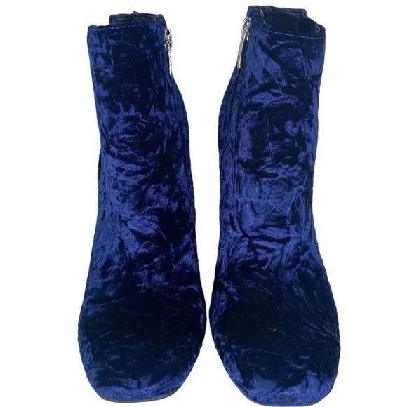 Royal blue velvet Marc Fisher heeled ankle boots