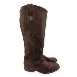 ☀️SALE☀️ Frye Melissa Button Tall Chocolate Brown Suede Riding Boots Size: 6.5