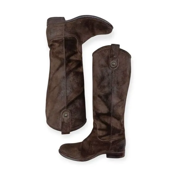 ☀️SALE☀️ Frye Melissa Button Tall Chocolate Brown Suede Riding Boots Size: 6.5