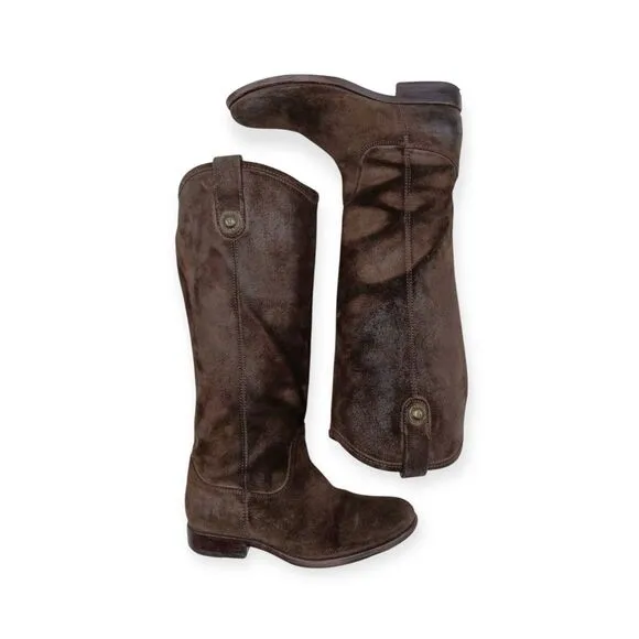 ☀️SALE☀️ Frye Melissa Button Tall Chocolate Brown Suede Riding Boots Size: 6.5