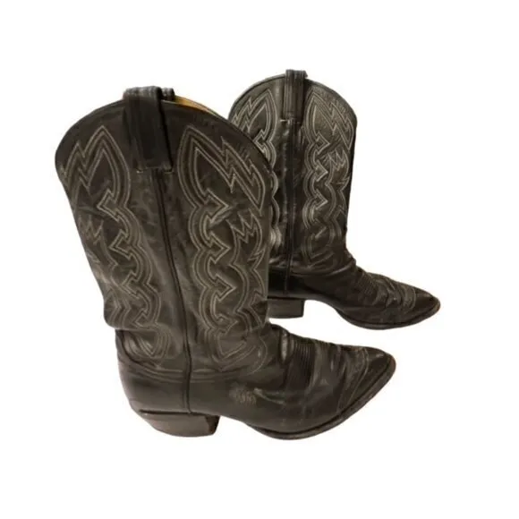 🎉SALE🎉‎ TONY LAMA CONCHO HARNESS COWBOY BOOTS MEN'S 9D STYLE LIZARD TOE BLACK