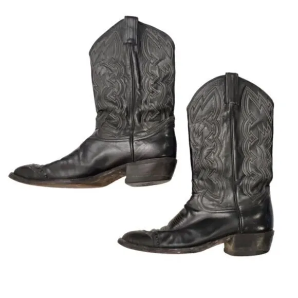 🎉SALE🎉‎ TONY LAMA CONCHO HARNESS COWBOY BOOTS MEN'S 9D STYLE LIZARD TOE BLACK