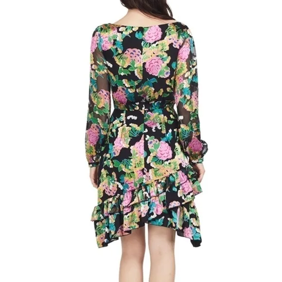 Saloni Felicia Hydrangea Printed Silk Long SleeveDress 2