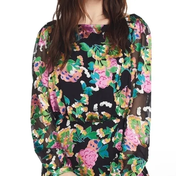 Saloni Felicia Hydrangea Printed Silk Long SleeveDress 2