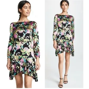 Saloni Felicia Hydrangea Printed Silk Long SleeveDress 2
