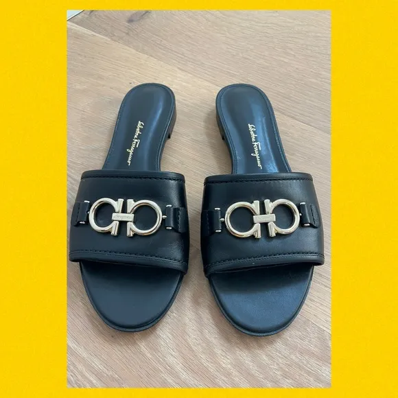 Salvatore Ferragamo Black Slide Sandals