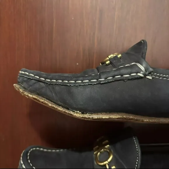 Salvatore Ferragamo Black Suede Loafers Women's 9 AA Buckle Black