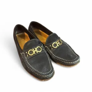 Salvatore Ferragamo Black Suede Loafers Women's 9 AA Buckle Black