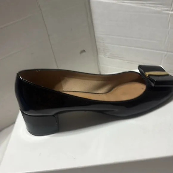 Salvatore Ferragamo patent leather block heels. Preowned in good condition.