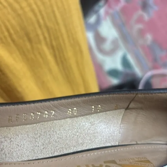 Salvatore Ferragamo patent leather block heels. Preowned in good condition.