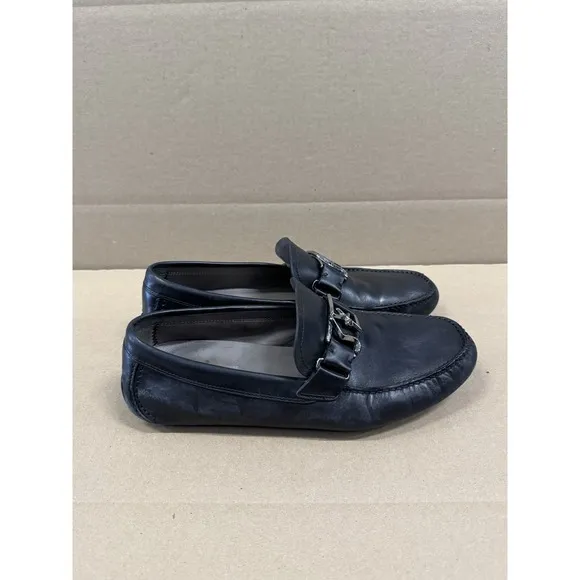 Salvatore Ferragamo PETER  Black Leather Mens Drivers Loafers Shoes 10EEE