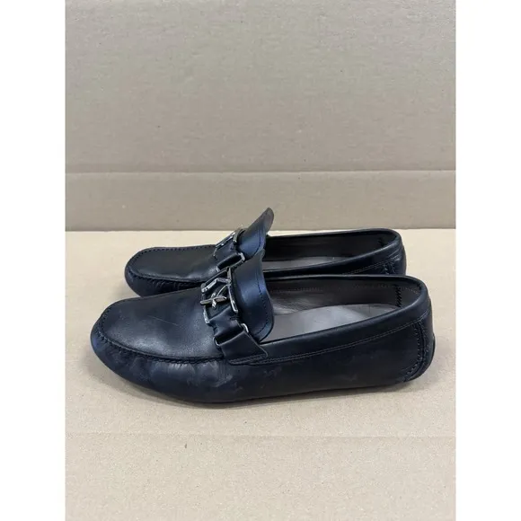 Salvatore Ferragamo PETER  Black Leather Mens Drivers Loafers Shoes 10EEE