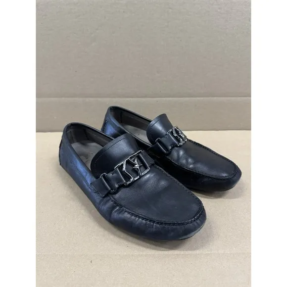 Salvatore Ferragamo PETER  Black Leather Mens Drivers Loafers Shoes 10EEE
