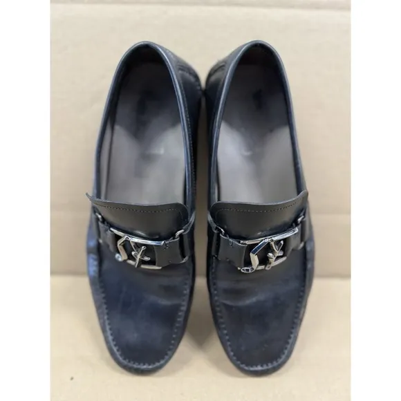 Salvatore Ferragamo PETER  Black Leather Mens Drivers Loafers Shoes 10EEE