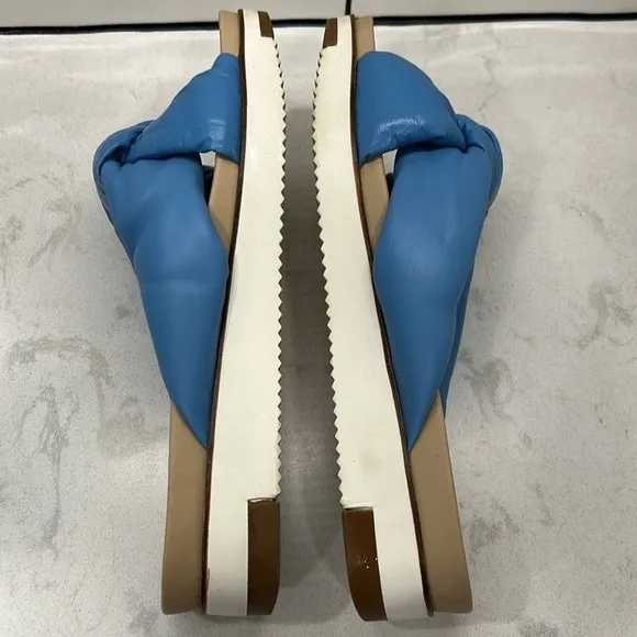 Sam Edelman AGATHA WOMENS LEATHER PLATFORM SANDALS 9 Blue Slide On