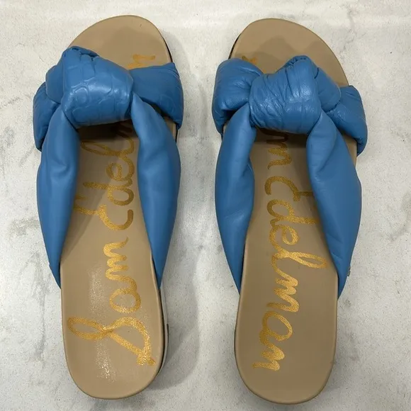 Sam Edelman AGATHA WOMENS LEATHER PLATFORM SANDALS 9 Blue Slide On