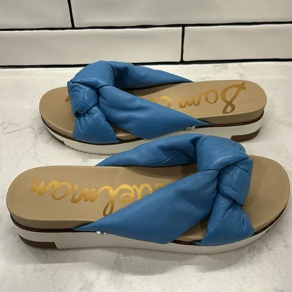 Sam Edelman AGATHA WOMENS LEATHER PLATFORM SANDALS 9 Blue Slide On