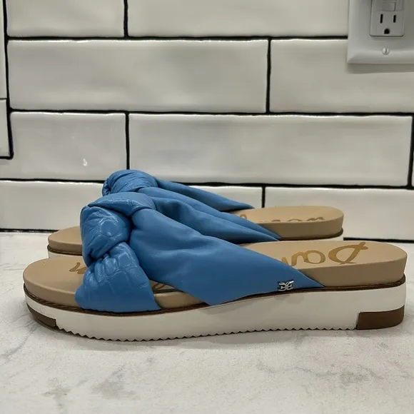 Sam Edelman AGATHA WOMENS LEATHER PLATFORM SANDALS 9 Blue Slide On