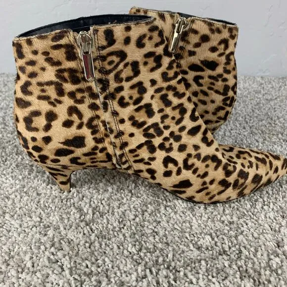 Sam Edelman Ankle Boots Womens 7.5 Olette Leopard Print Kitten Heel Tan Black
