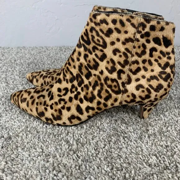 Sam Edelman Ankle Boots Womens 7.5 Olette Leopard Print Kitten Heel Tan Black