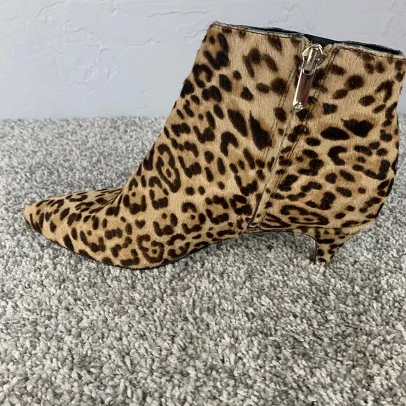 Sam Edelman Ankle Boots Womens 7.5 Olette Leopard Print Kitten Heel Tan Black